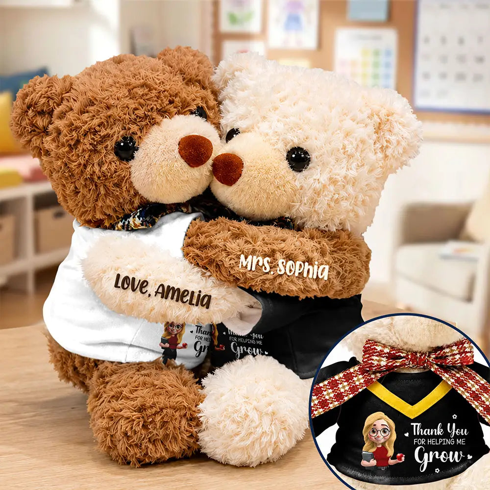 Teacher Thank You For Helping Me Grow - Personalized Hugging Bear