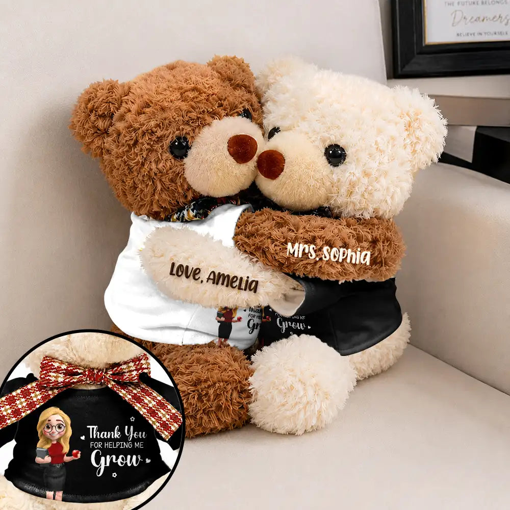 Grateful,Teacher,Back To School,Vector - Teacher Thank You For Helping Me Grow - Personalized Hugging Bear