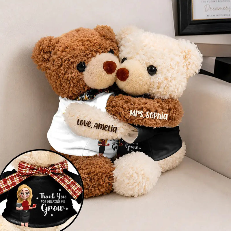 Grateful,Teacher,Back To School,Vector - Teacher Thank You For Helping Me Grow - Personalized Hugging Bear