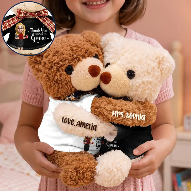 Grateful,Teacher,Back To School,Vector - Teacher Thank You For Helping Me Grow - Personalized Hugging Bear