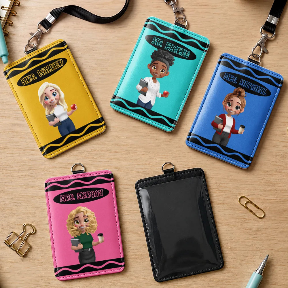 Teacher,Confident,Back To School,Vector - Teacher With Colorful Crayon - Personalized Badge Holder
