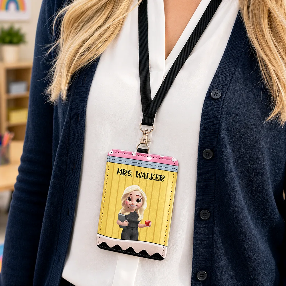 Teacher,Confident,Back To School,Vector - Teacher With Colorful Crayon - Personalized Badge Holder