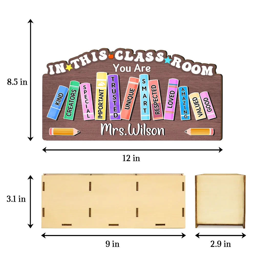 Teacher, Happy - Teacher You Are Kind Creators Special Important Trusted Unique Smart - Personalized Wooden Pen Pencil Holder