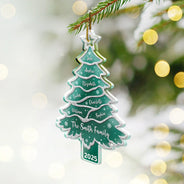 Family, Gift For Bestie, Christmas, Happy - Text Pattern Christmas Tree Family Bestie Custom Names Pottery Glitter Effect - Personalized Custom Shaped Acrylic Ornament