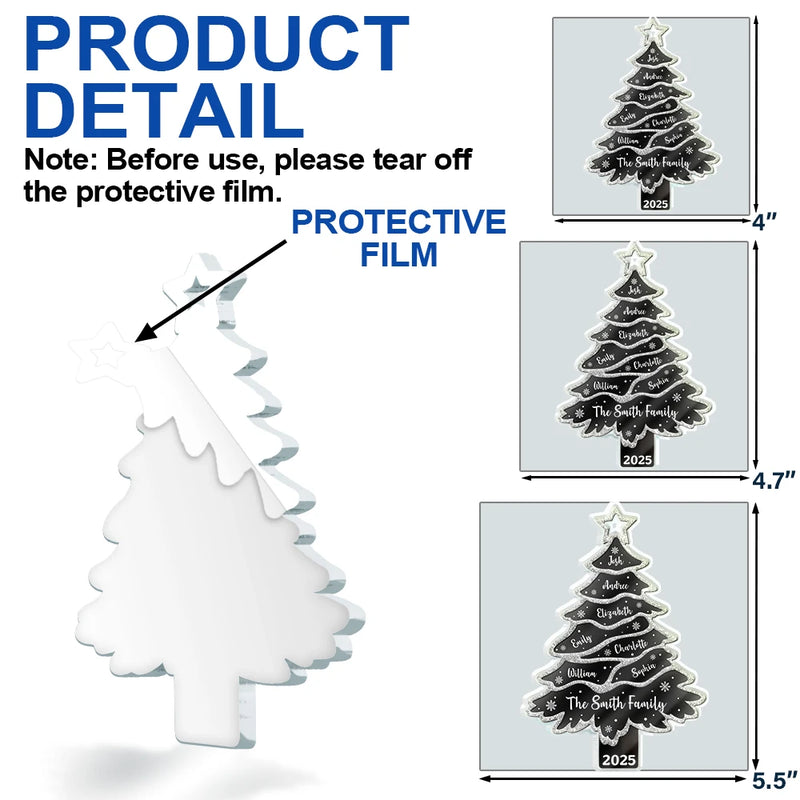 Family, Gift For Bestie, Christmas, Happy - Text Pattern Christmas Tree Family Bestie Custom Names Pottery Glitter Effect - Personalized Custom Shaped Acrylic Ornament