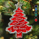 Family, Gift For Bestie, Christmas, Happy - Text Pattern Christmas Tree Family Bestie Custom Names Pottery Glitter Effect - Personalized Custom Shaped Acrylic Ornament