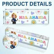 Teacher,Gift For Women,Happy,Back To School - Text Pattern Groovy Retro Teacher Name - Personalized Desk Name Plate