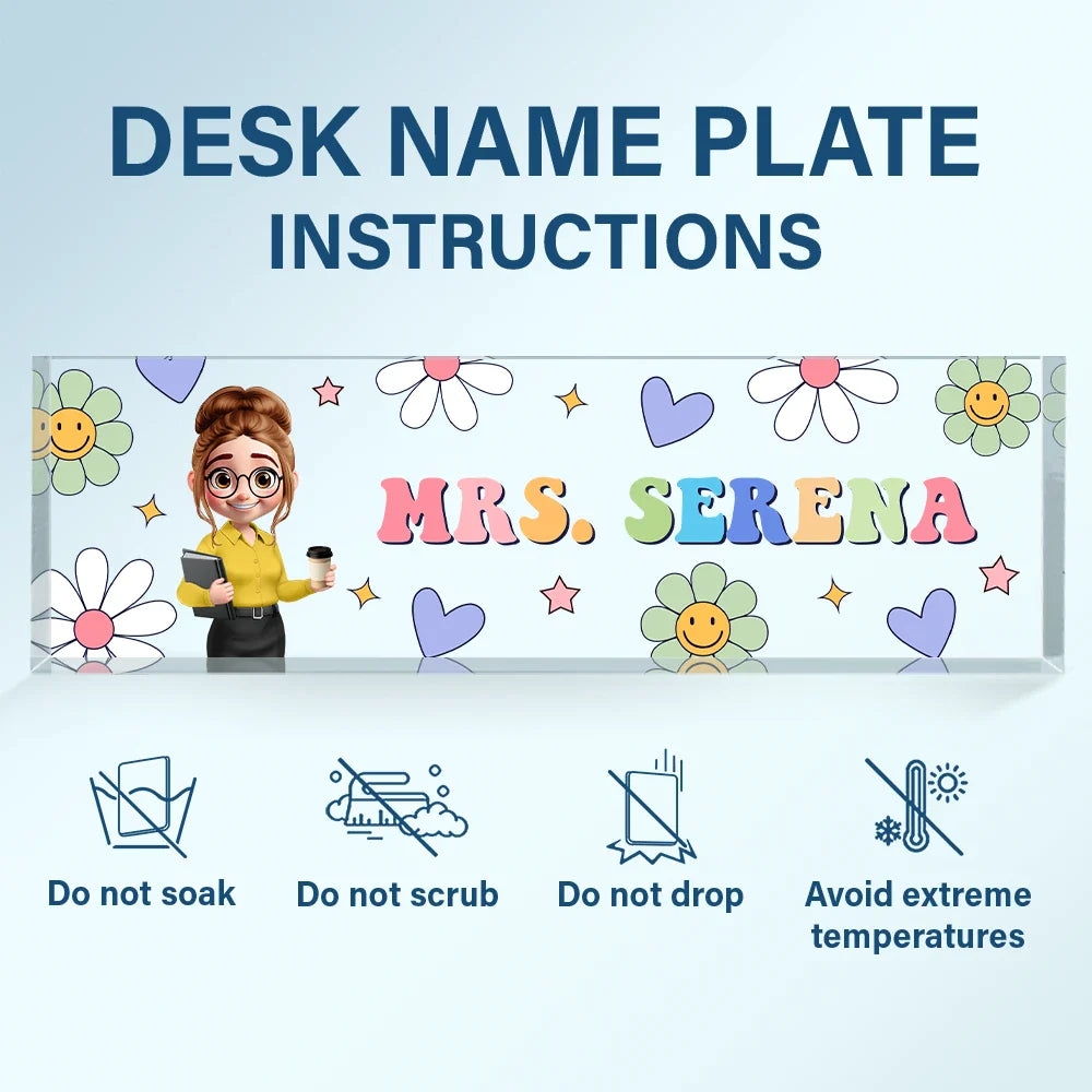 Teacher,Gift For Women,Happy,Back To School - Text Pattern Groovy Retro Teacher Name - Personalized Desk Name Plate