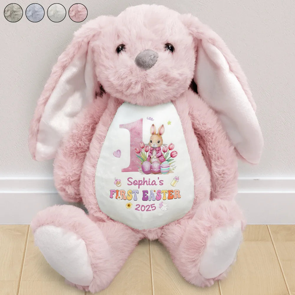 New Dad,New baby,New Mom - Text Pattern My First Easter - Personalized Soft Toy Bunny
