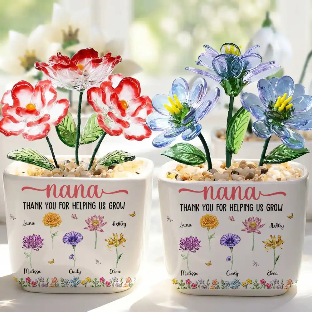 Gift For Mother,Gift For Grandma,Love,Top Market,Icon - Thank You For Helping Us Grow - Personalized Glass Flower Plant Pot