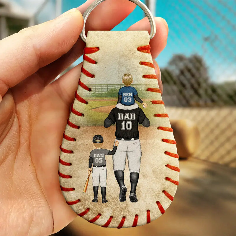 Baseball, Dad - Children, Gift For Father, Happy - Thank You For Teaching Me To Play - Personalized Leather Baseball Keychain