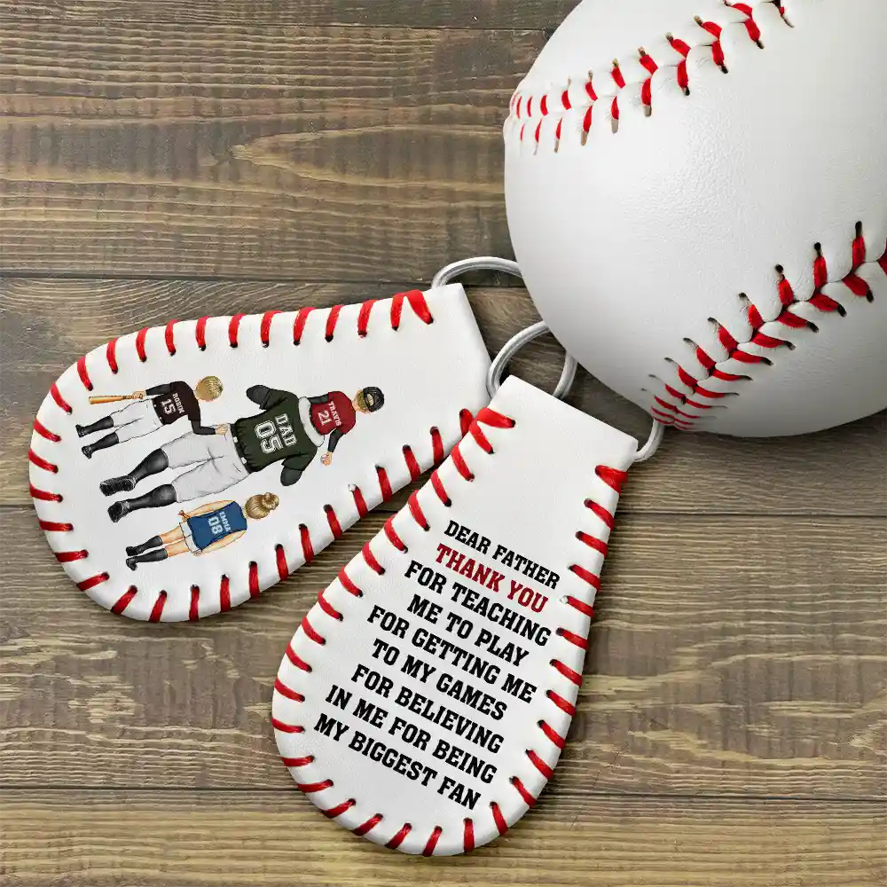 Baseball, Dad - Children, Gift For Father, Happy - Thank You For Teaching Me To Play - Personalized Leather Baseball Keychain