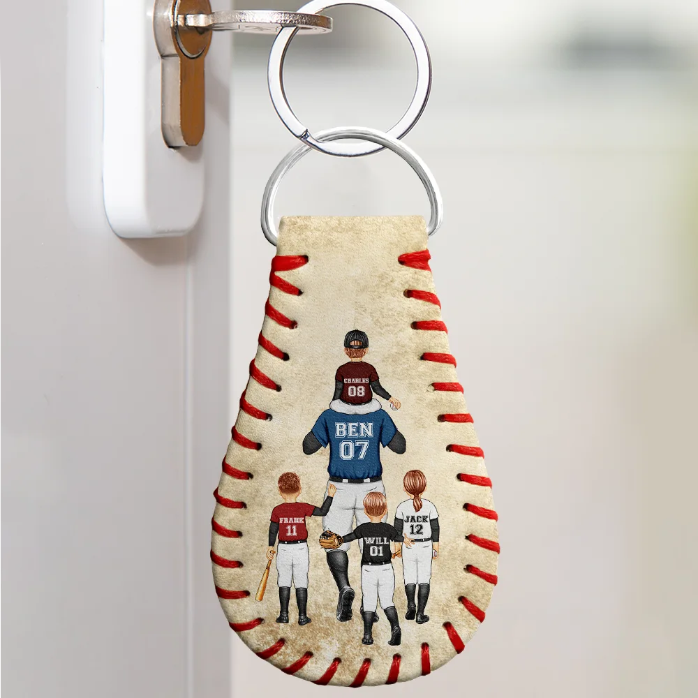 Baseball, Dad - Children, Gift For Father, Happy - Thank You For Teaching Me To Play - Personalized Leather Baseball Keychain