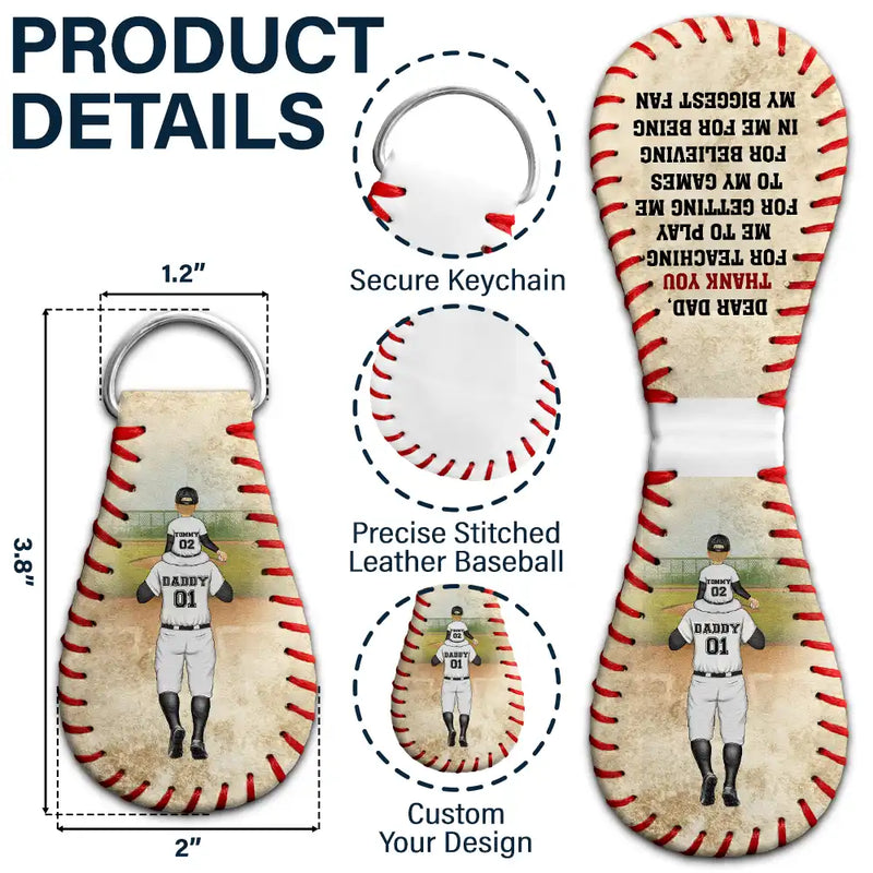 Baseball, Dad - Children, Gift For Father, Happy - Thank You For Teaching Me To Play - Personalized Leather Baseball Keychain