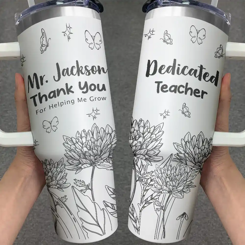 Back To School, Teacher - Thank You Teacher For Helping Me Grow - Personalized Engraved 40oz Tumbler