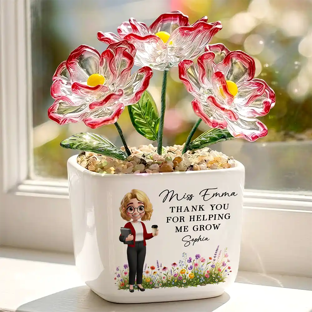 Thank You Teacher For Helping Me Grow - Personalized Glass Flower Plant Pot
