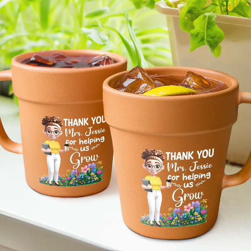 Teacher, Happy - Thank You Teacher For Helping Me Grow - Personalized Plant Pot Ceramic Mug