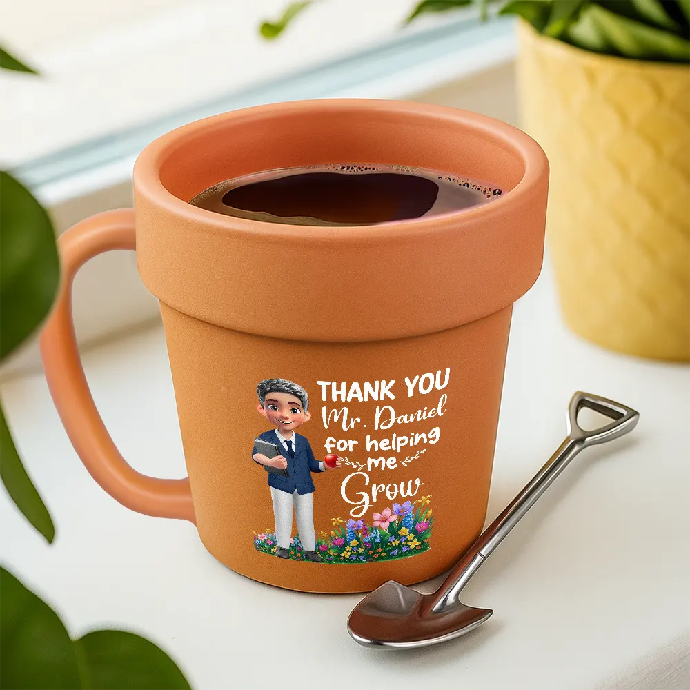 Teacher, Happy - Thank You Teacher For Helping Me Grow - Personalized Plant Pot Ceramic Mug