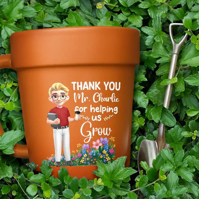 Teacher, Happy - Thank You Teacher For Helping Me Grow - Personalized Plant Pot Ceramic Mug