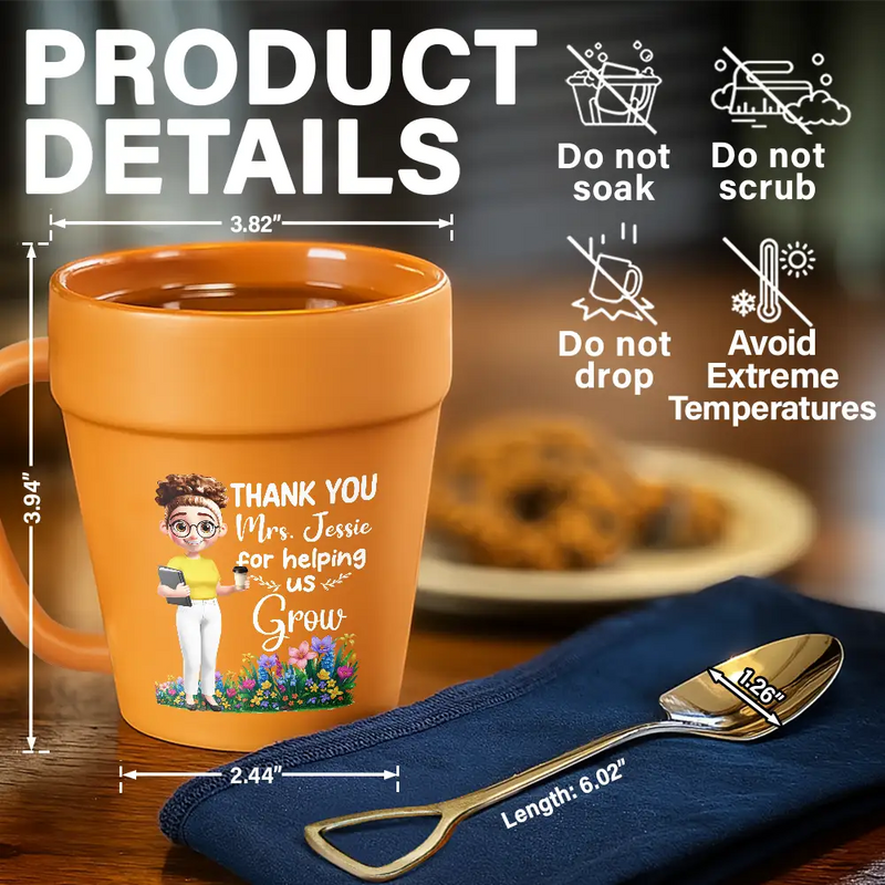 Teacher, Happy - Thank You Teacher For Helping Me Grow - Personalized Plant Pot Ceramic Mug