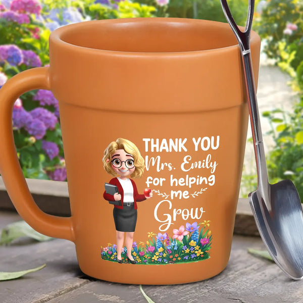 Teacher, Happy - Thank You Teacher For Helping Me Grow - Personalized Plant Pot Ceramic Mug