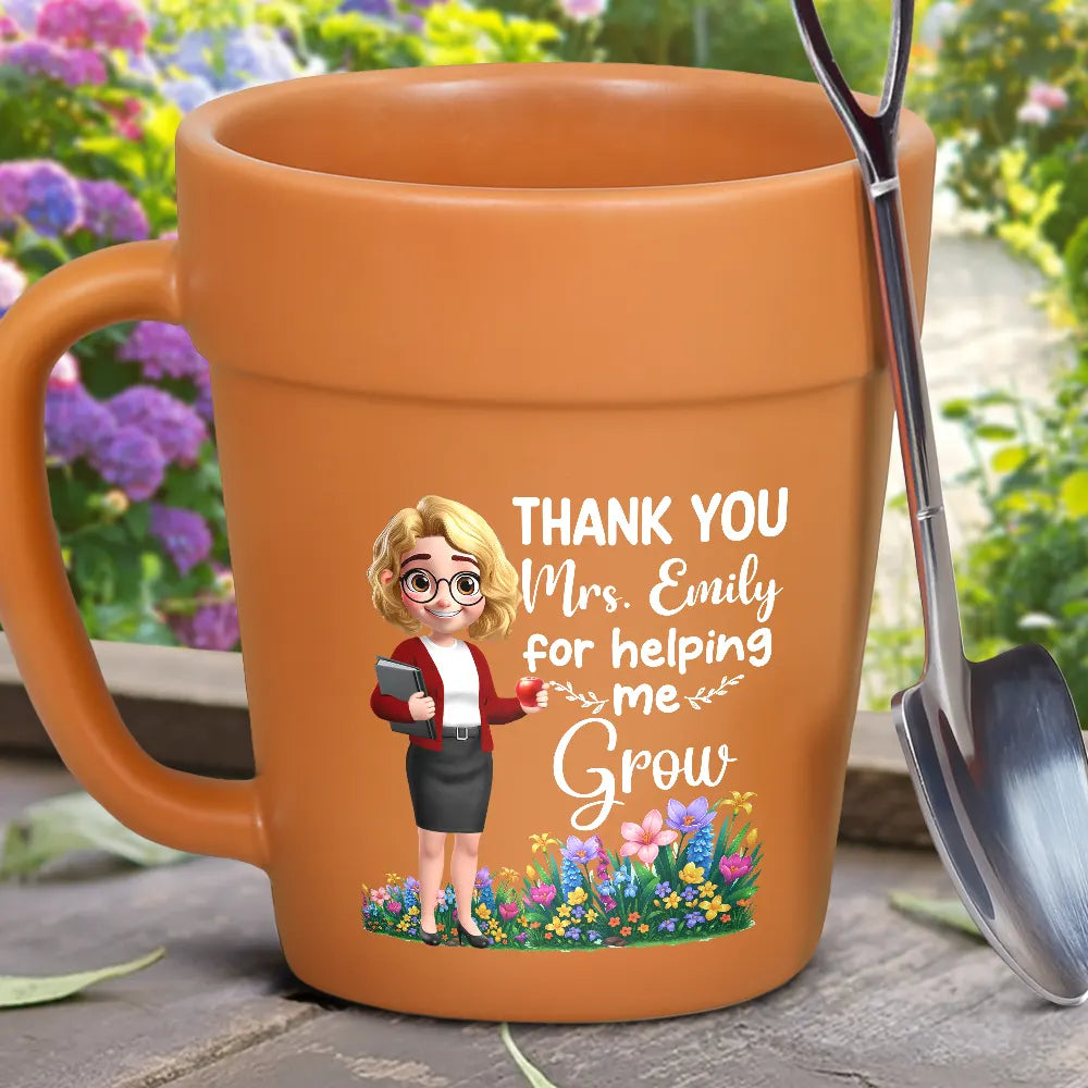 Teacher, Happy - Thank You Teacher For Helping Me Grow - Personalized Plant Pot Ceramic Mug