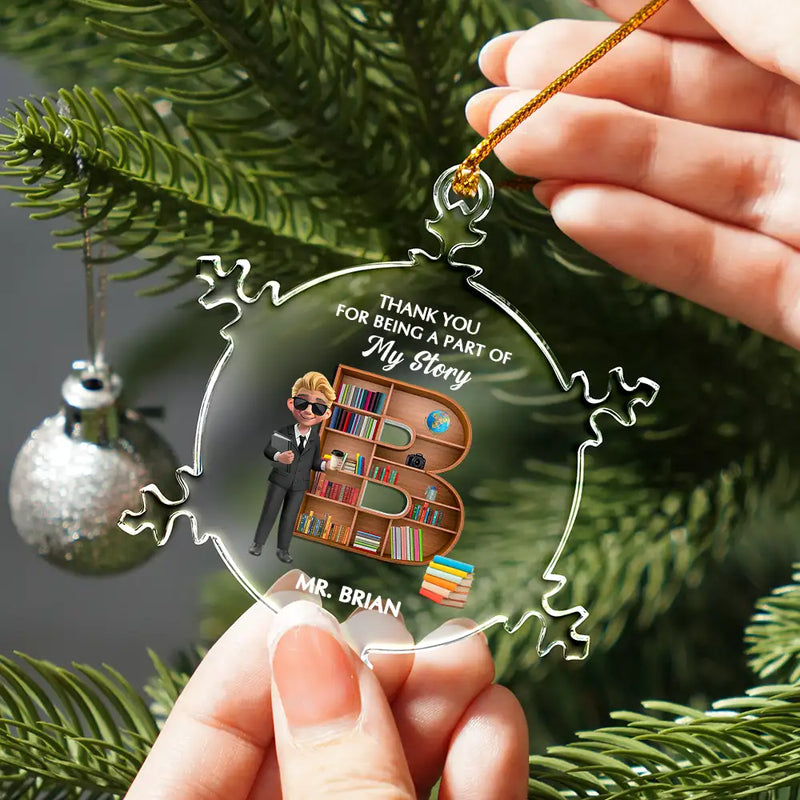 Christmas, Teacher, Happy - Thank You Teacher For The Difference You Make - Personalized Snowflakes Shaped Glass Ornament