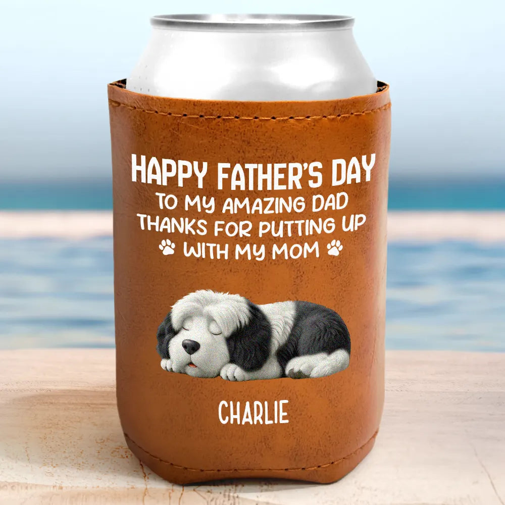 Thanks For Putting Up With My Mom - Personalized Leather Can Cooler