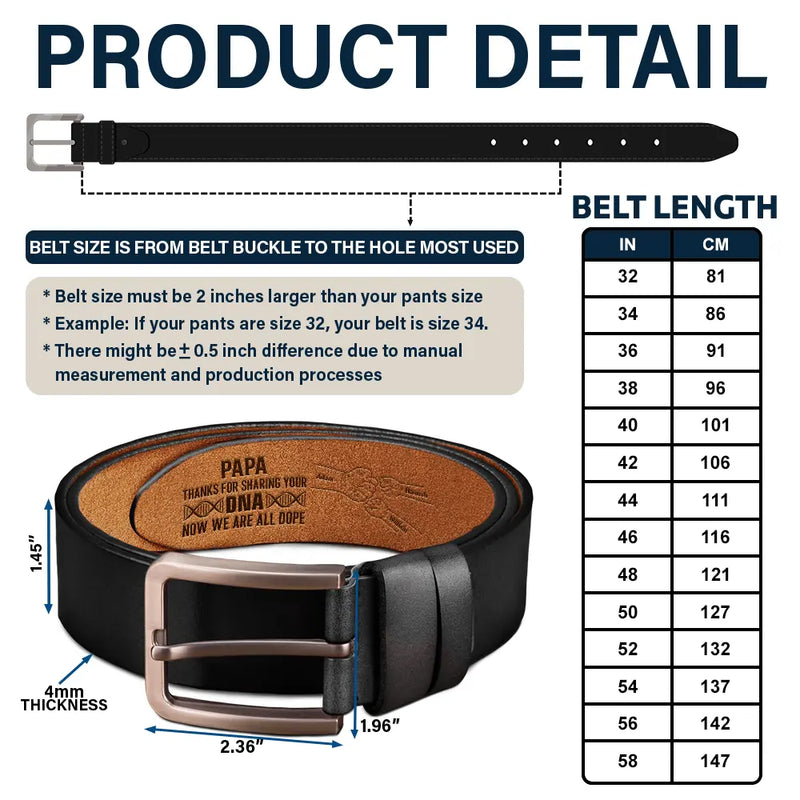 Gift For Husband, Gift For Men, Gift For Grandpa, Gift For Father, Happy - Thanks For Sharing Your DNA - Personalized Engraved Leather Belt