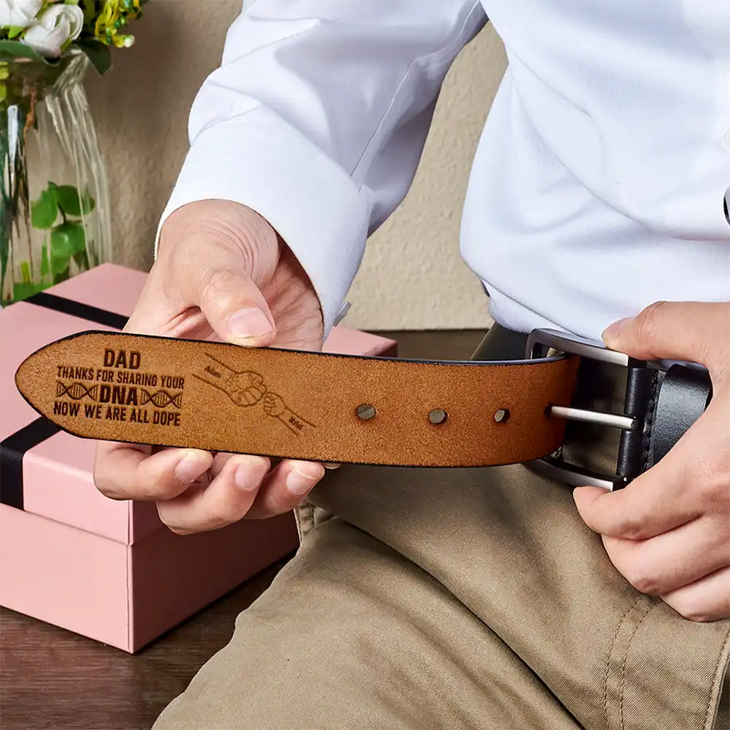 Gift For Husband, Gift For Men, Gift For Grandpa, Gift For Father, Happy - Thanks For Sharing Your DNA - Personalized Engraved Leather Belt