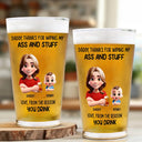 Gift For Father,Happy,Dad - Children - Thanks For Wiping My Stuff - Personalized Beer Glass