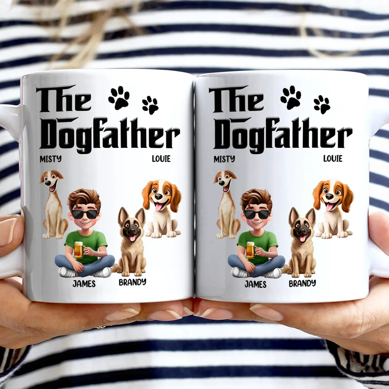 Dog Dad,Dog Lovers,Pet Lovers,Happy,Dog Mom - The Dogfather 3D Pet Lover - Personalized Mug