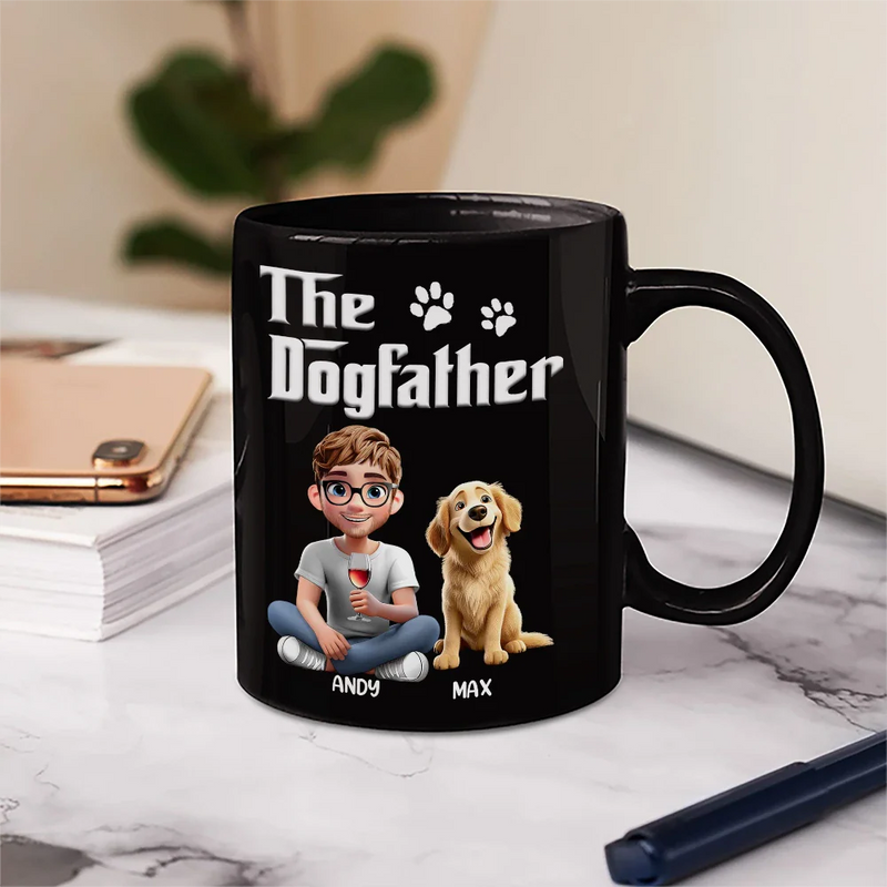 Dog Dad,Dog Lovers,Pet Lovers,Happy,Dog Mom - The Dogfather 3D Pet Lover - Personalized Mug