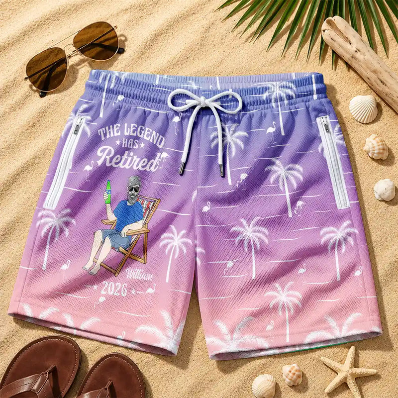Humorous,Gift For Men,Beach,Gift For Yourself,Summer,Retirement,Vector,Custom Text - The Legend Has Retired - Personalized Swim Trunks With Liner