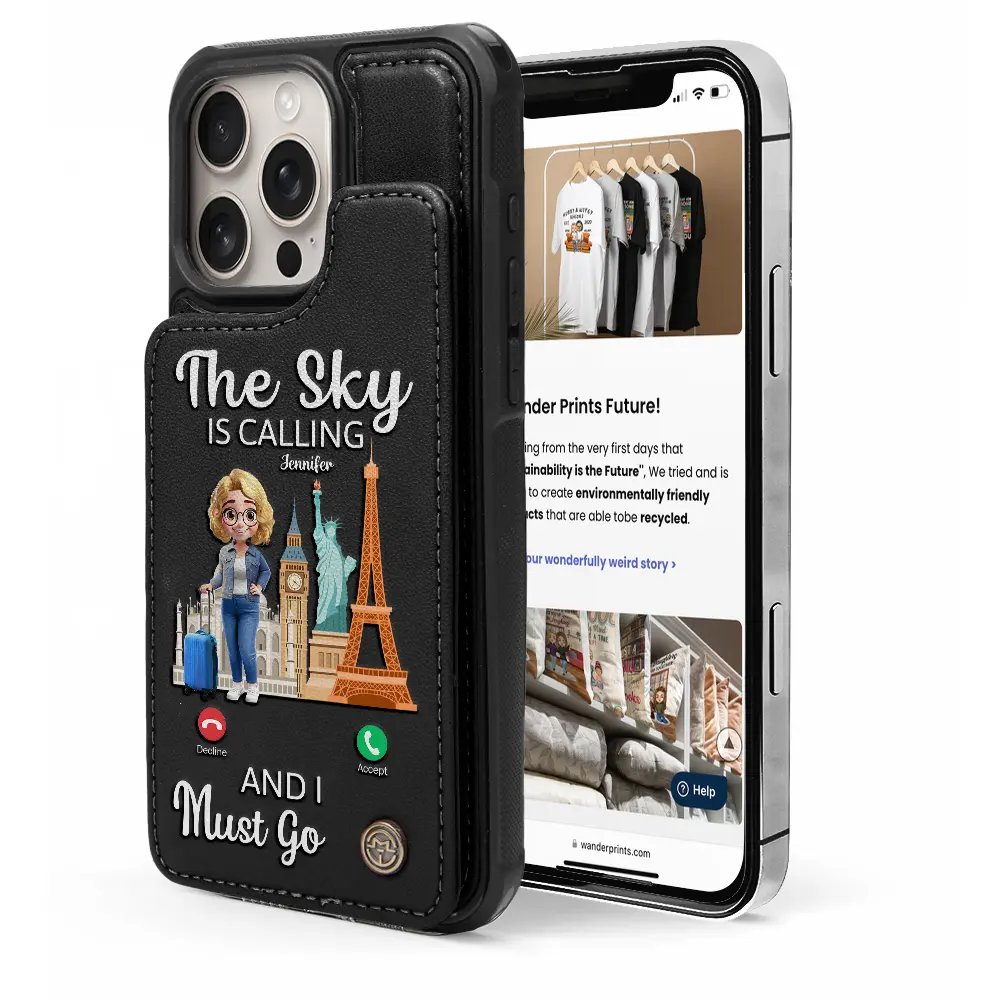 Travel, Gift For Yourself, Happy - The Sky Is Calling And I Must Go - Personalized Leather Flip Wallet Phone Case