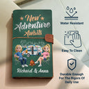 Camping,Gift For Couples,Happy - The Adventure Book 3D Effect Camping Couple Camper - Personalized Leather Vintage Journal