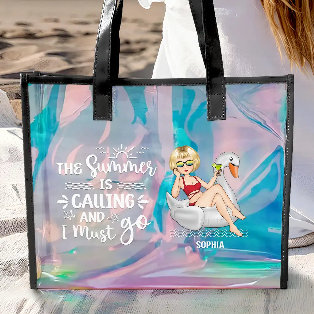 Gift For Yourself, Gift For Women, Beach, Summer, Travel, Happy - The Beach Is Calling And I Must Go - Personalized Holographic Tote