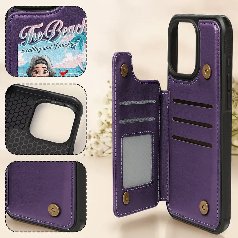 Gift For Yourself,Gift For Women,Gift For Men,Beach,Summer,Happy,Travel - The Beach Is Calling I Must Go - Personalized Leather Flip Wallet Phone Case