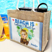 Gift For Women, Happy, Beach, Travel, Summer, Gift For Yourself - The Beach Is My Happy Place - Personalized Jute Tote Bag