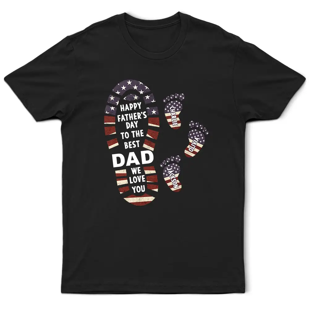 Dad - Children,Grandpa - Grandkids,Gift For Father,Gift For Grandpa,Top Market,Non-Eng,Icon,Confident - The Best Dad We Love You Footprints - Personalized T Shirt