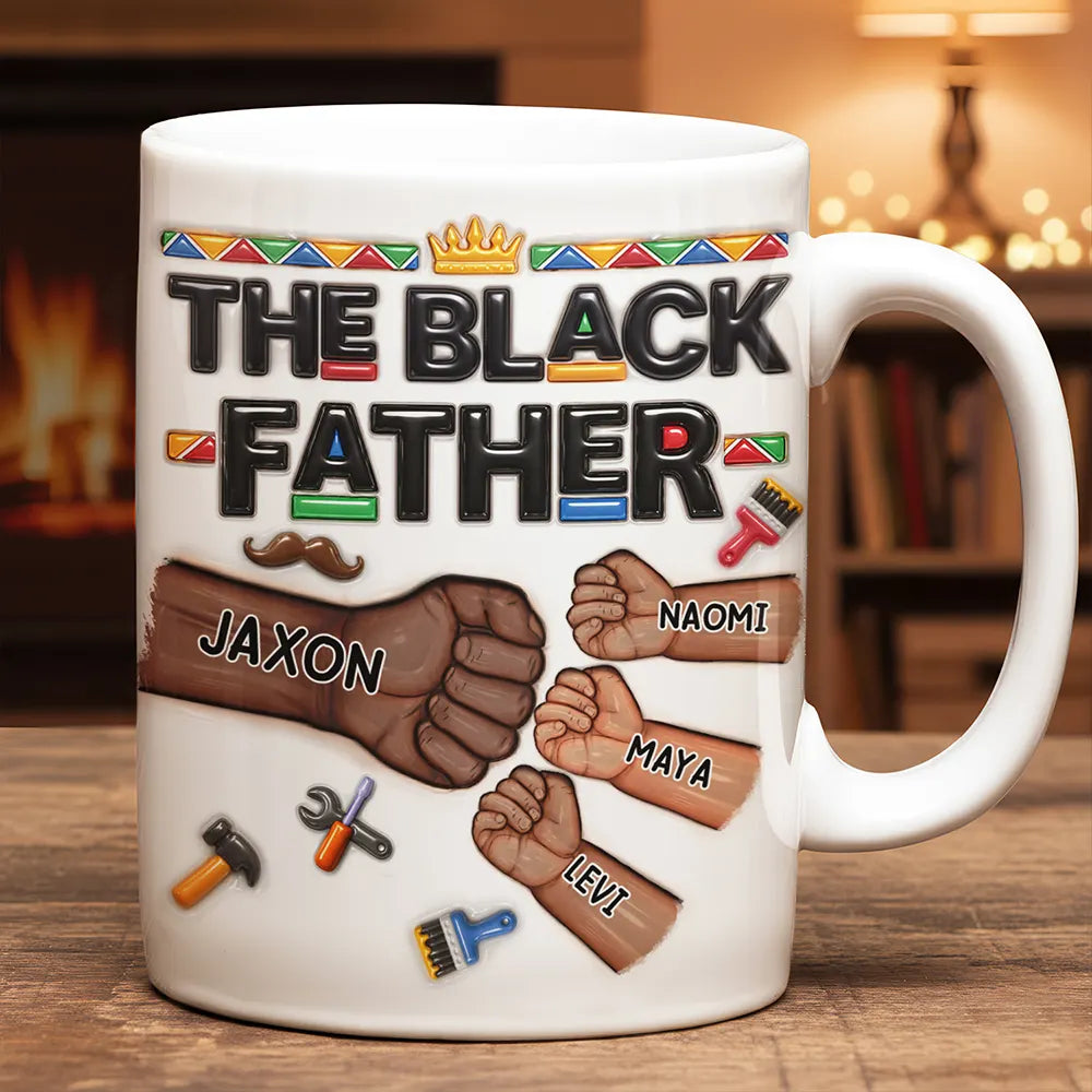 Gift For Father,Gift For Grandpa,Afro Dad,Happy - The Black Father Proud Dad Hand Punch - Personalized White Edge-to-Edge Mug