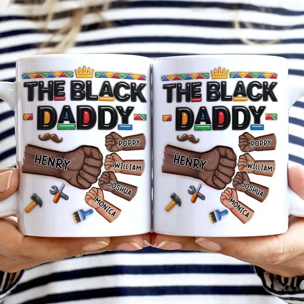 Gift For Father,Gift For Grandpa,Afro Dad,Happy - The Black Father Proud Dad Hand Punch - Personalized White Edge-to-Edge Mug