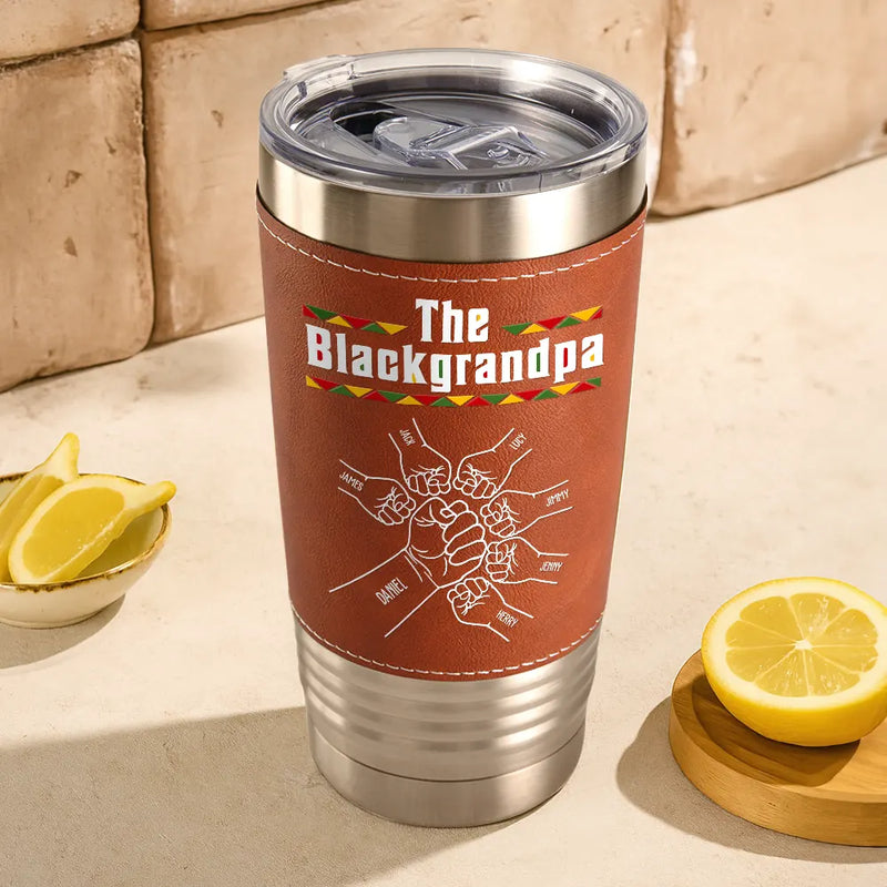 Afro Dad,Gift For Father,Gift For Grandpa,Happy,Top Market - The Blackfather - Personalized Leather Tumbler