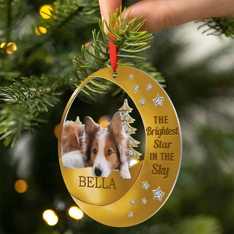 Dog Lovers,Pet Lovers,Sad,Memorial - Custom Photo The Brightest Star In The Sky - Personalized Metal Ornament