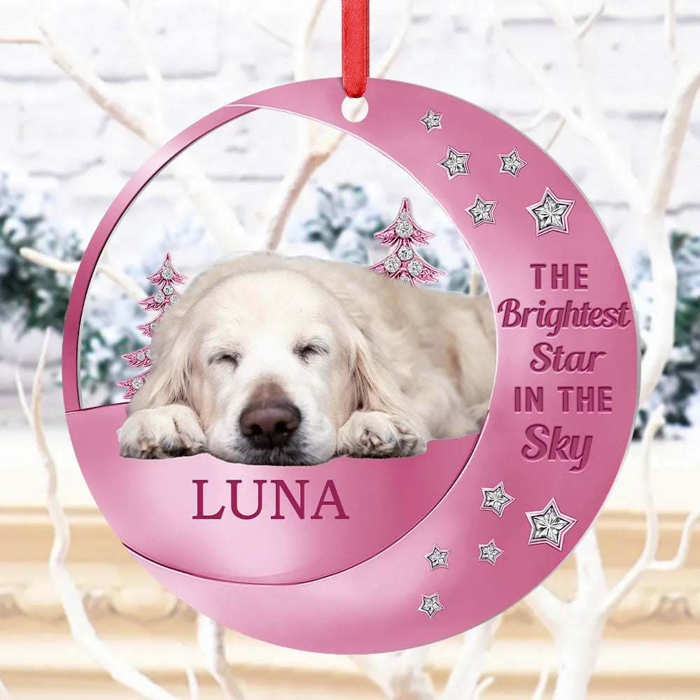 Dog Lovers,Pet Lovers,Sad,Memorial - Custom Photo The Brightest Star In The Sky - Personalized Metal Ornament
