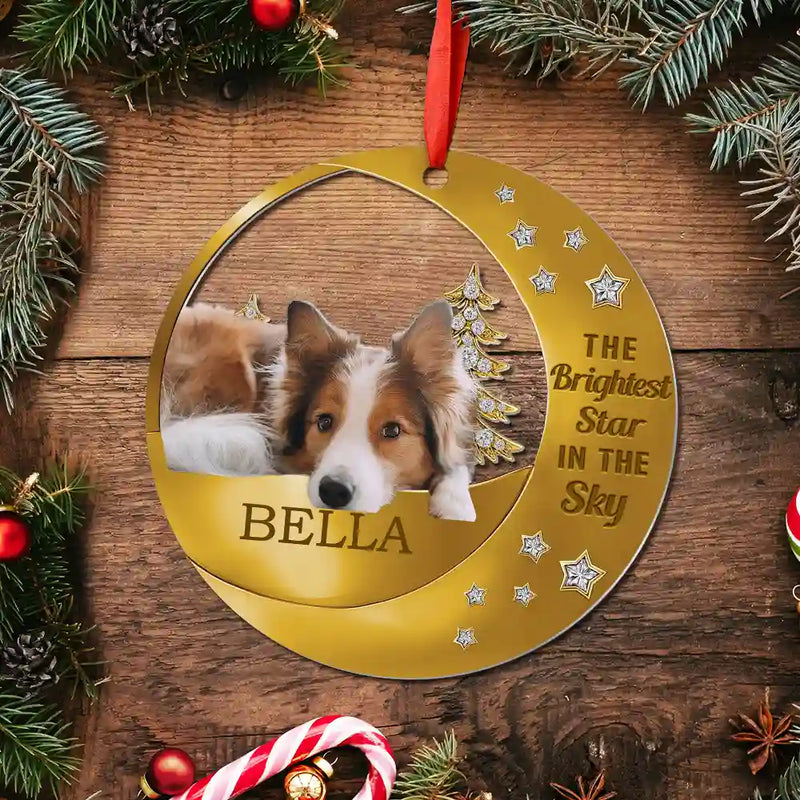 Dog Lovers,Pet Lovers,Sad,Memorial - Custom Photo The Brightest Star In The Sky - Personalized Metal Ornament