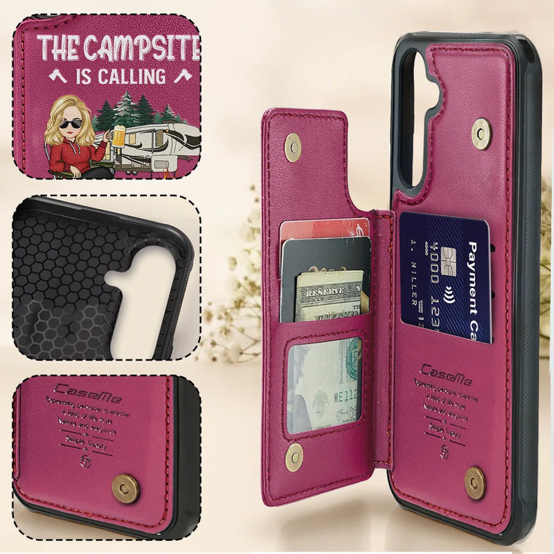 Gift For Yourself,Gift For Women,Gift For Men,Camping,Campsite,Happy - The Campsite Is Calling - Personalized Leather Flip Wallet Phone Case
