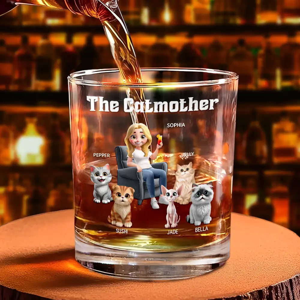 Pet Lovers,Pet Mom,Pet Dad,Cat Lovers,Cat Mom,Cat Dad - The Catfather - Personalized Whiskey Glass