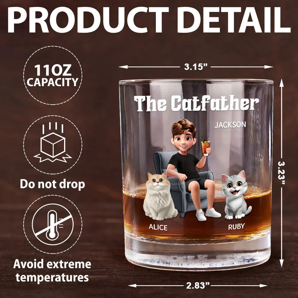 Pet Lovers,Pet Mom,Pet Dad,Cat Lovers,Cat Mom,Cat Dad - The Catfather - Personalized Whiskey Glass