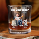Pet Lovers,Pet Mom,Pet Dad,Cat Lovers,Cat Mom,Cat Dad - The Catfather - Personalized Whiskey Glass